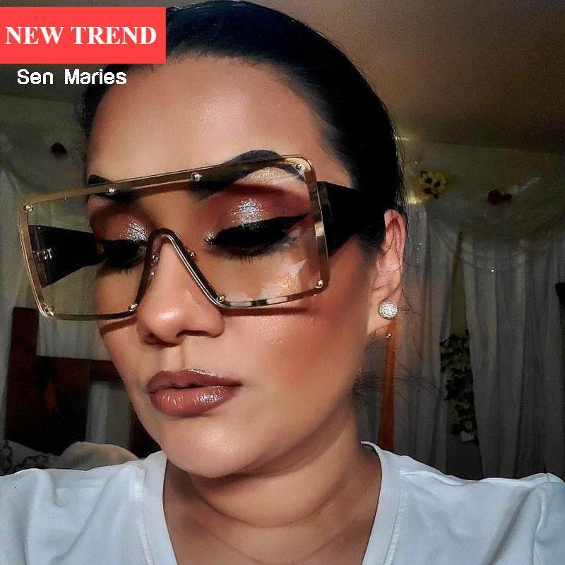 New Square Sunglasses  For Women Fashion Oversized Metal Frame Vintage Glasses Retro Gradient Colors Glass With UV400 Protection