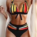 Women's Striped Bow Halter High Waist Bikini Set