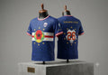 Cape Verde Tubarões Azuis #26 heritage soccer jersey 3D flat lay mock — front Cape Verde coat of arms and back World Cup 2026 limited edition