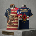 Cape Verdean American heritage jersey 3D flat lay mock — The Union Forged front Statue of Liberty Land of the Free and back Cape Verdean American limited edition