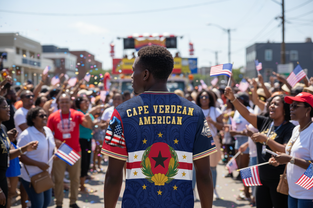 Cape Verdean American parade lifestyle mockup - back view