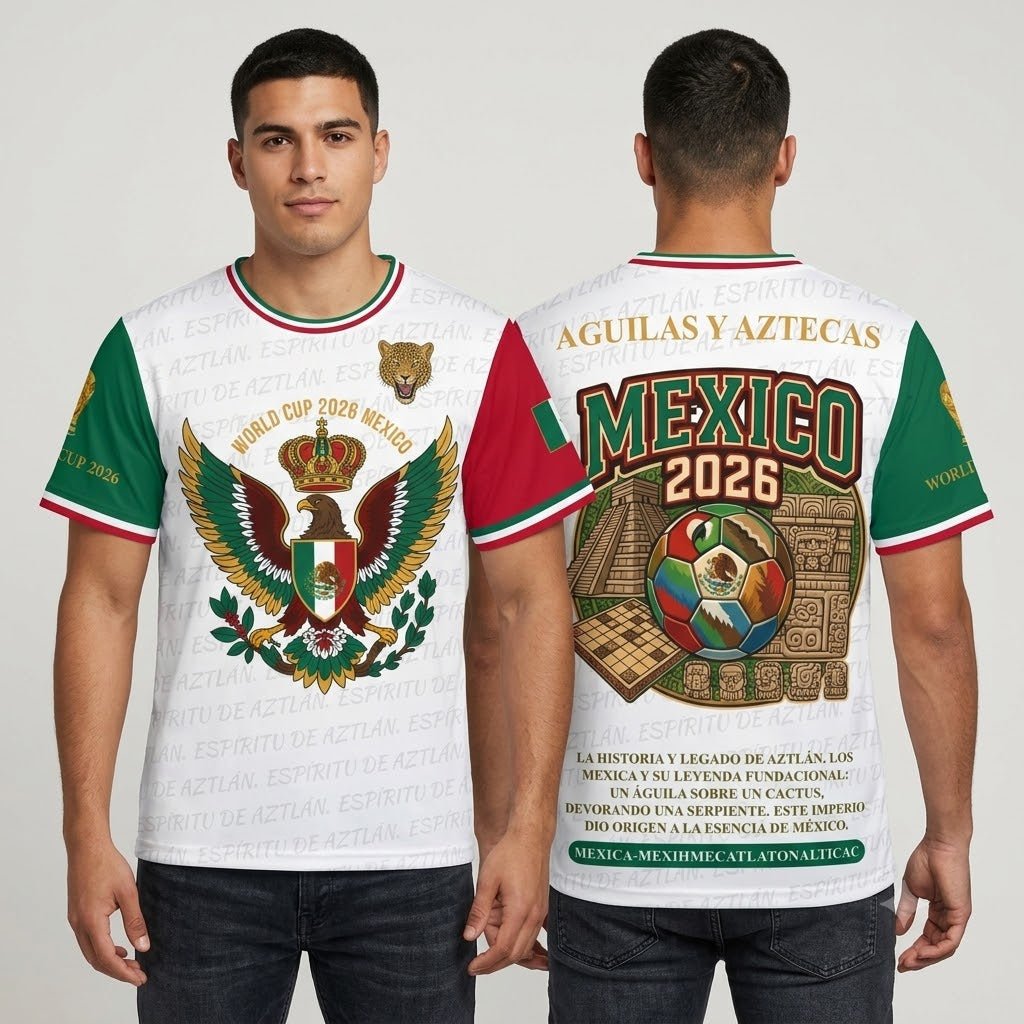 Águilas y Aztecas World Cup 2026 Mexico Jersey - front and back 3D mockup
