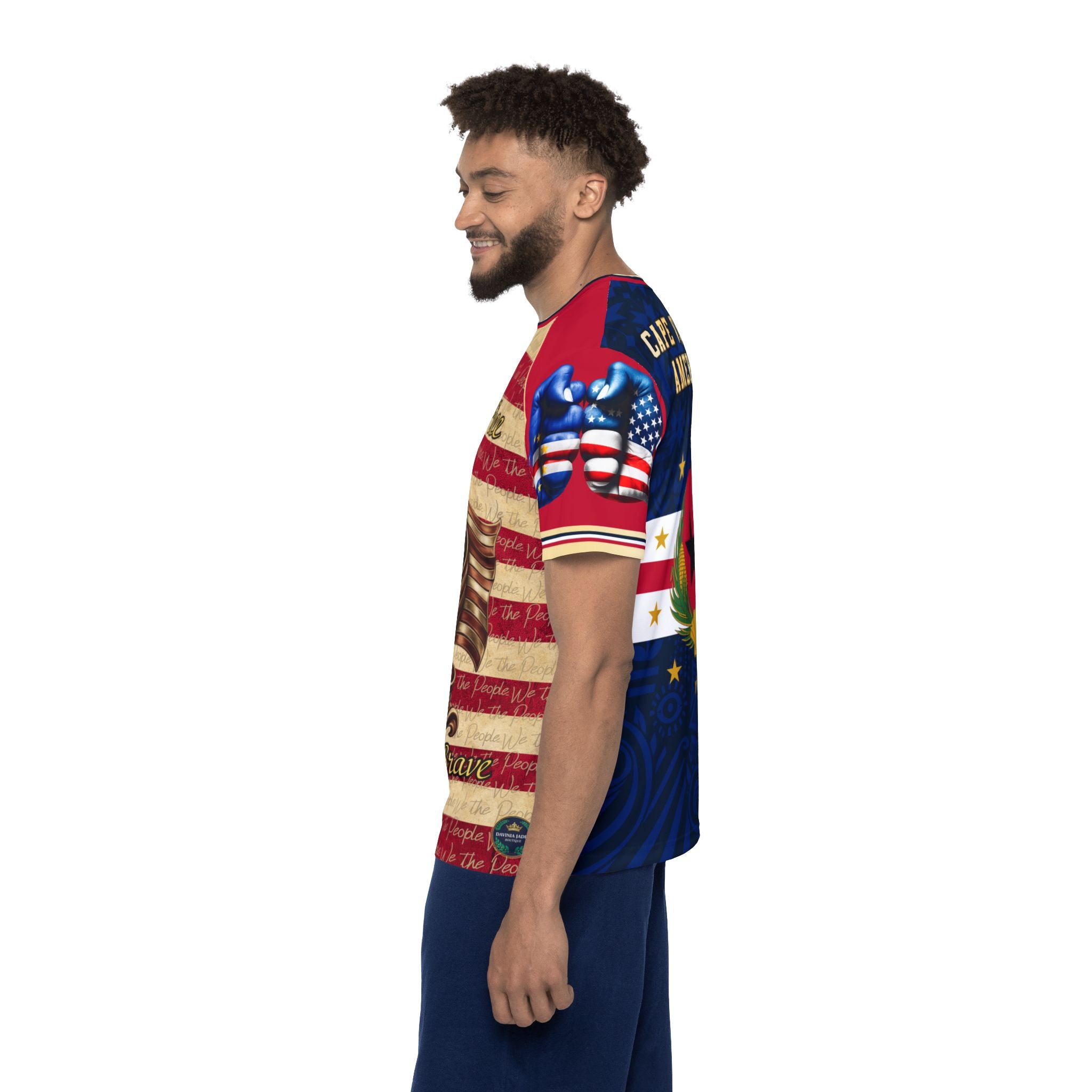 The Union Forged - left side profile view showing Cape Verde fist bump sleeve and back design