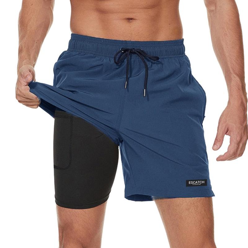 Men's Swimming Trunks with Compression Liner 2 in 1 Quick-Dry Gym Sports Shorts