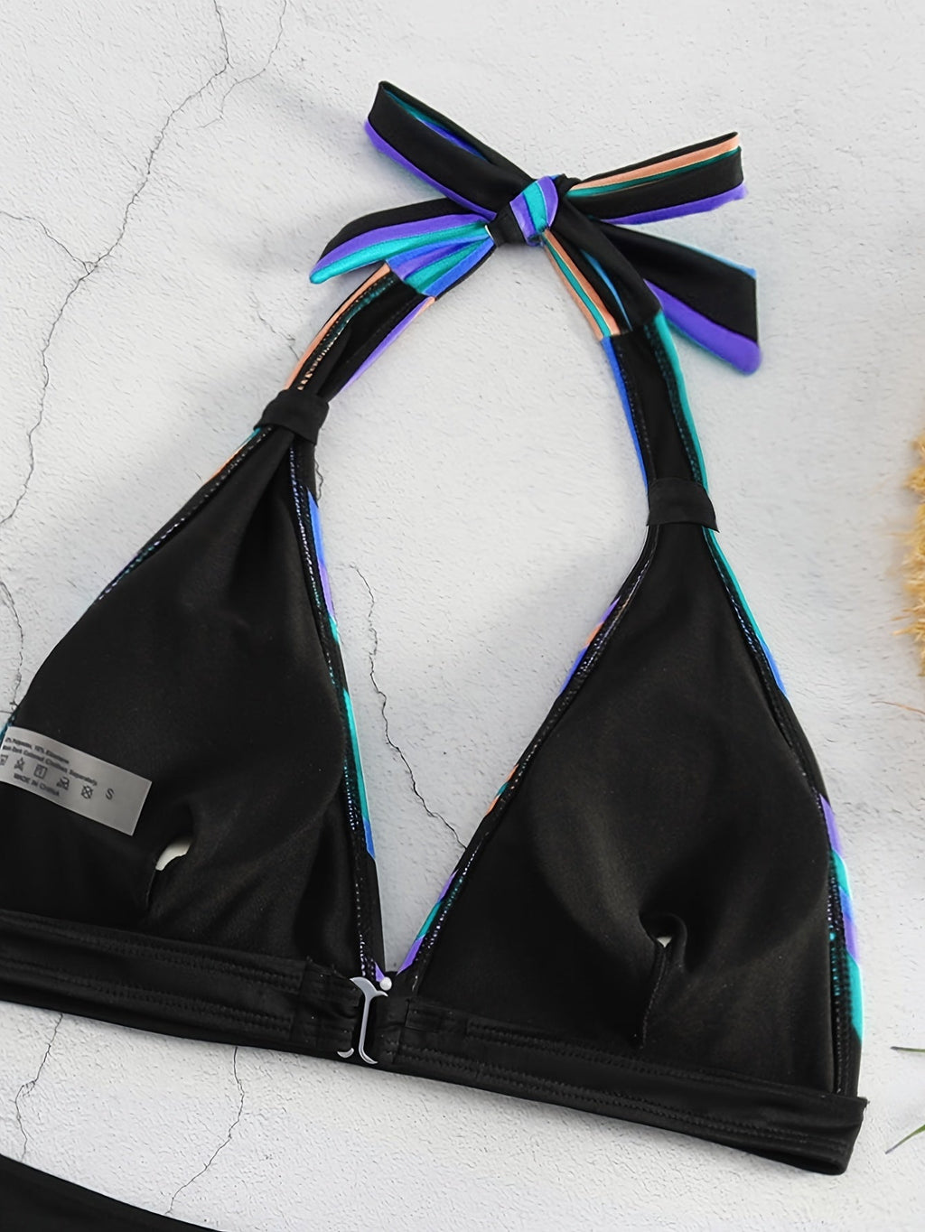 Women's Striped Bow Halter High Waist Bikini Set