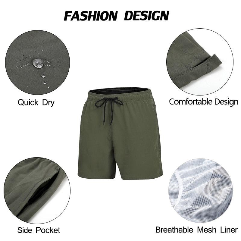 Men's Stretch Swim Trunks Quick Dry Beach Shorts With Zipper Pockets and Mesh Lining