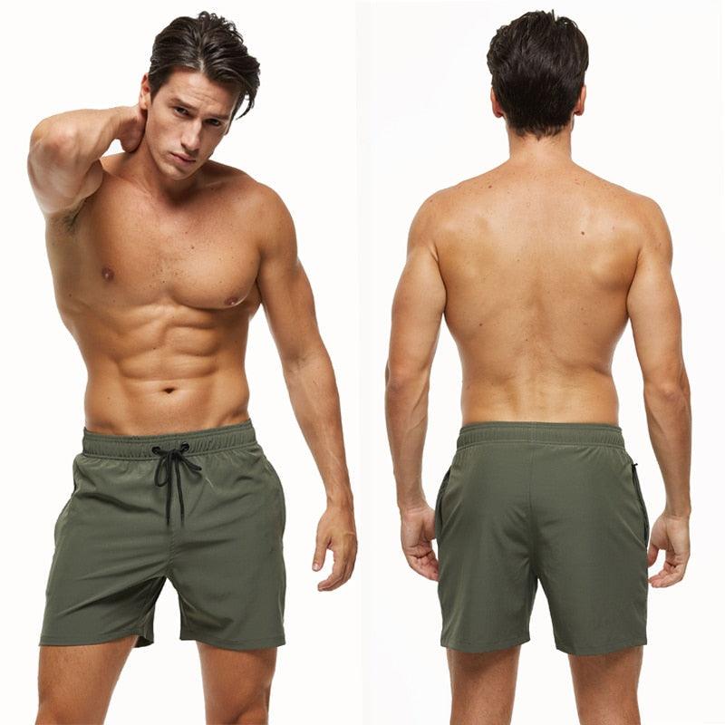 Men's Stretch Swim Trunks Quick Dry Beach Shorts With Zipper Pockets and Mesh Lining
