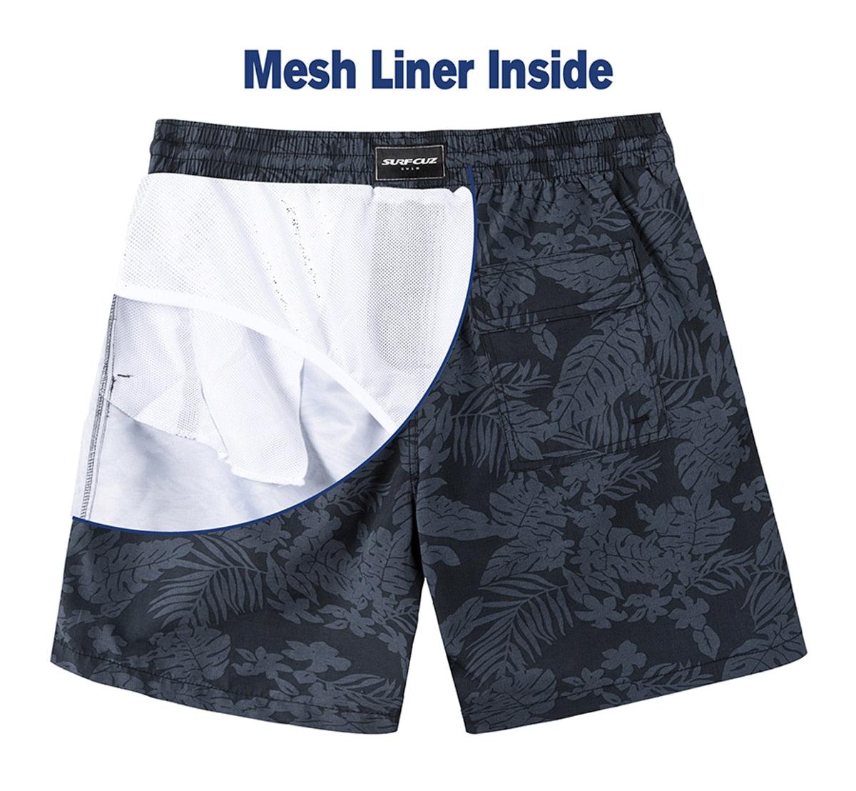Men's Swim Shorts Quick Dry Beach Board Shorts with Mesh Lining