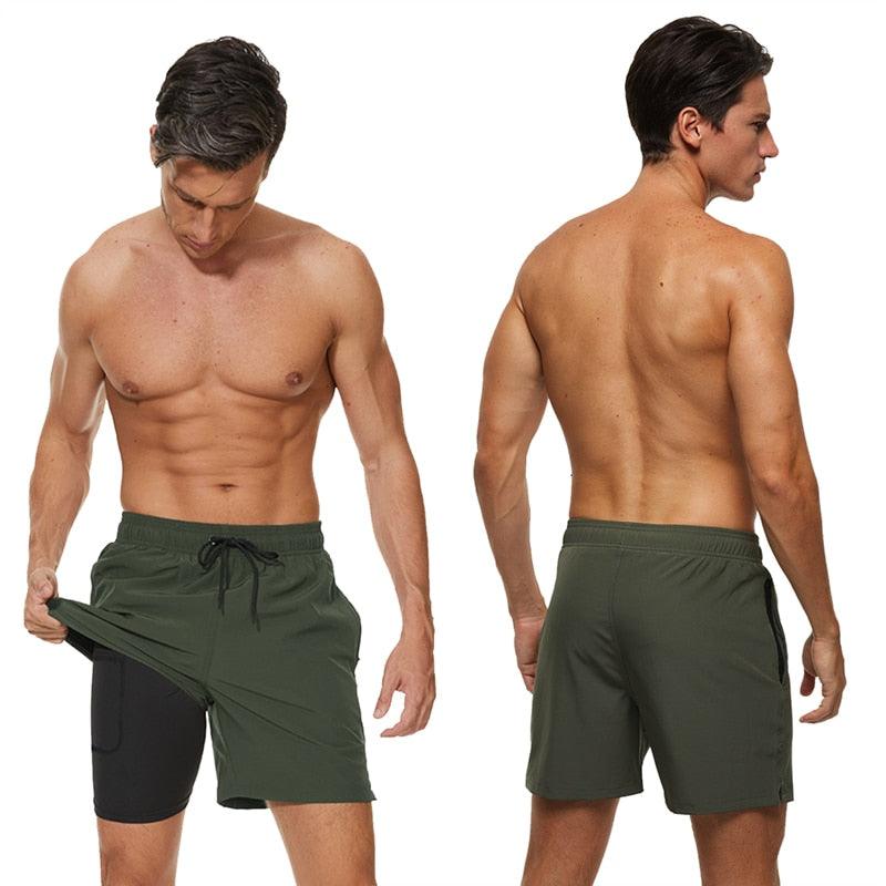 Men's Swimming Trunks with Compression Liner 2 in 1 Quick-Dry Gym Sports Shorts