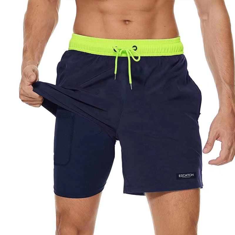 Men's Swimming Trunks with Compression Liner 2 in 1 Quick-Dry Gym Sports Shorts