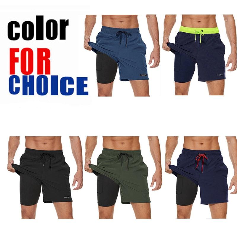Men's Swimming Trunks with Compression Liner 2 in 1 Quick-Dry Gym Sports Shorts