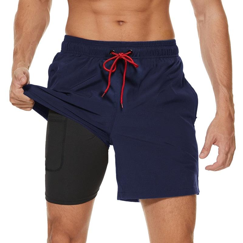 Men's Swimming Trunks with Compression Liner 2 in 1 Quick-Dry Gym Sports Shorts