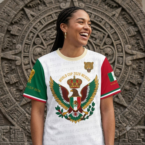 Águilas y Aztecas World Cup 2026 Mexico Jersey - woman Aztec calendar mockup
